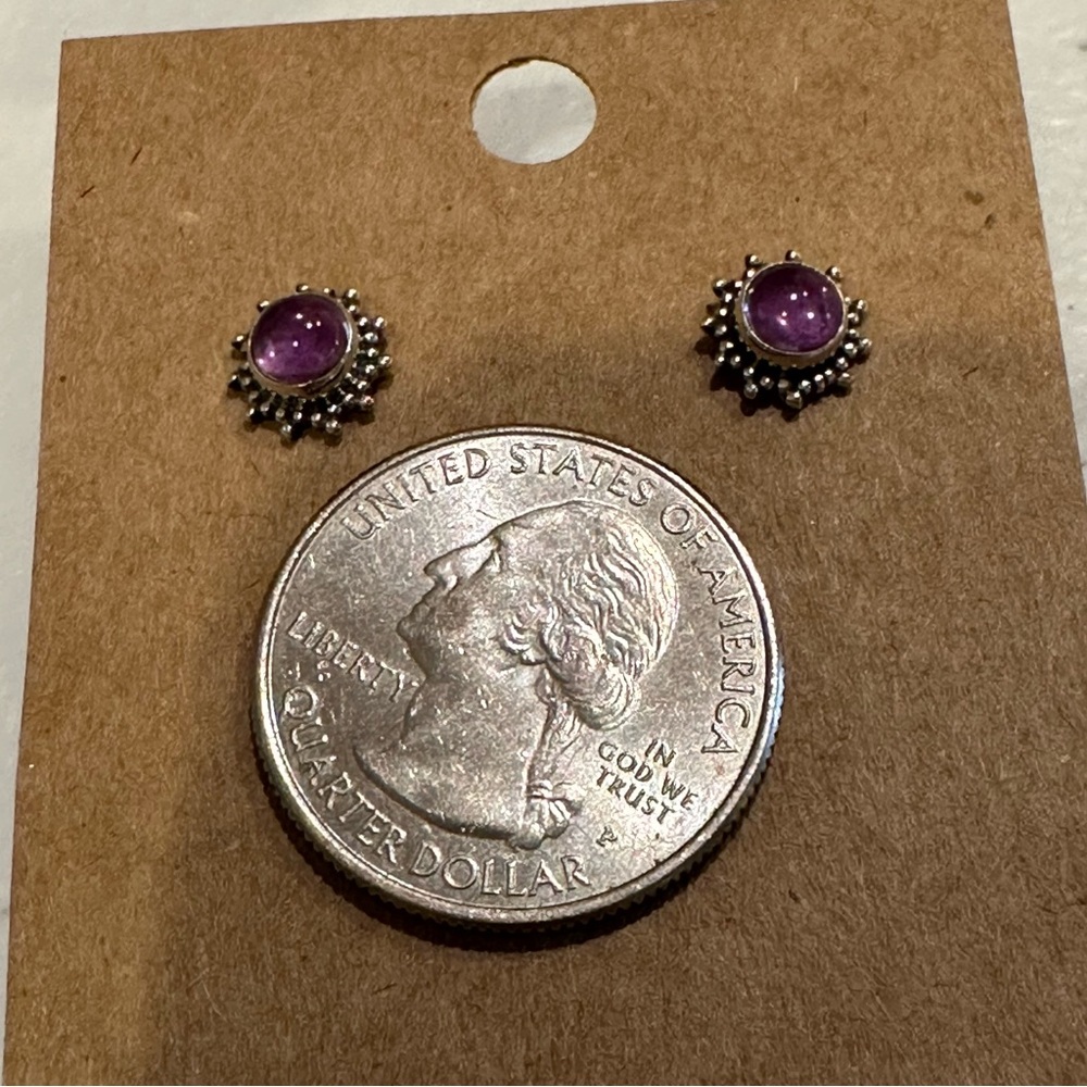 925 Sterling Silver Amethyst Earrings- post back - Picture 6 of 9